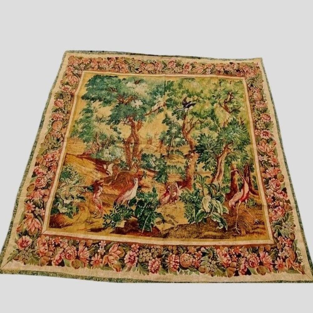 Large Wall Hanging French Country Tapestry Nature Scene Birds Lined 6x6 ft